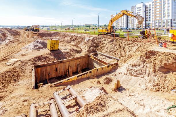 Chantier de construction avec engins de terrassement